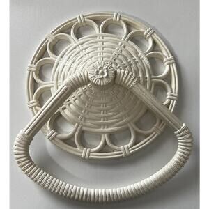 Vintage 70s HOMCO Off White Wall Faux Wicker Hand Towel Ring Holder Rattan 1978